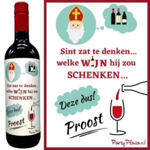 Wijnetiket Sinterklaas – Sint zat te denken…