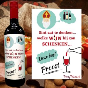 Wijnetiket Sinterklaas – Sint zat te denken…