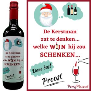 Wijnetiket Kerst – De Kerstman zat te denken welke wijn…