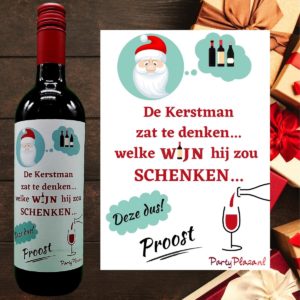 Wijnetiket Kerst – De Kerstman zat te denken welke wijn…