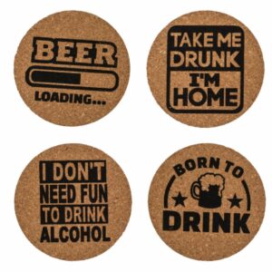 Bier onderzetters met tekst – Grappige bierviltjes kurk – Set van 4