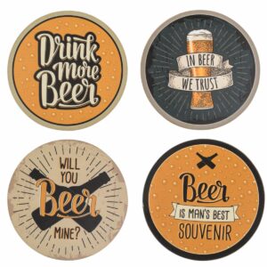 Bierviltjes met grappige tekst – Onderzetters bier hout/kurk – Set van 4