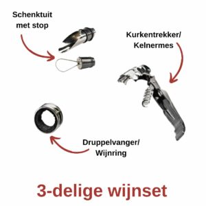 Wijn accessoires set 3-delig Geschenkset in kleine wijnfles