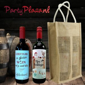 Jute wijntas – Cadeauverpakking wijn Geschenktas voor 2 wijnflessen