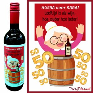 Wijnetiket Sara 50 jaar – Leeftijd is als wijn …