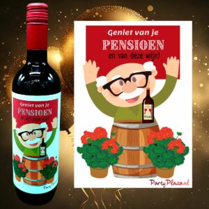 Wijnetiket Pensioen man – Geniet van je pensioen en van deze wijn!