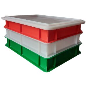 Pizza deegkratten 40x30x7cm Tricolore – Set van 3 deegbakken en 1 deksel