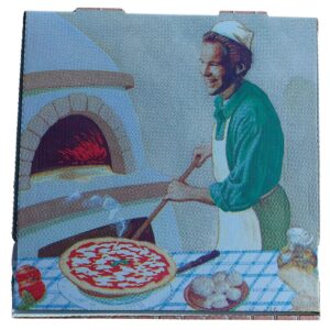Pizzadoos karton – Pizzabakker (groen shirt) – Set van 5 pizzadozen 30x30cm