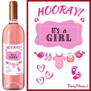 Wijnetiket Gender reveal Meisje – Hooray! It’s a GIRL