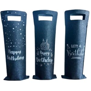 Wijntassen vilt Happy Birthday – Set van 3 wijntasjes – Verjaardag