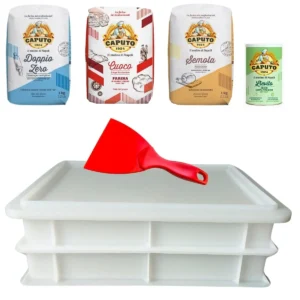 Startset Pizza deegkratten 2 x Wit met deksel, spatel, bloem, semola en gist