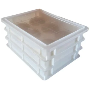 Pizza deegkratten 40x30x7cm – Set van 3 witte deegbakken en 1 transparant deksel