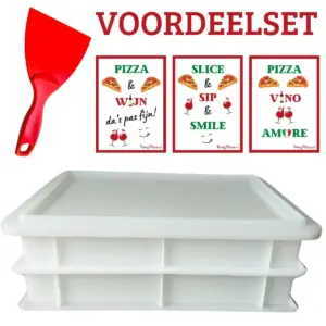 Voordeelset Pizza deegkratten 2 x Wit met deksel, deegspatel en gratis wijnetiketten