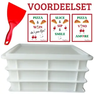Voordeelset Pizza deegkratten 3 x Wit met deksel, deegspatel en gratis wijnetiketten